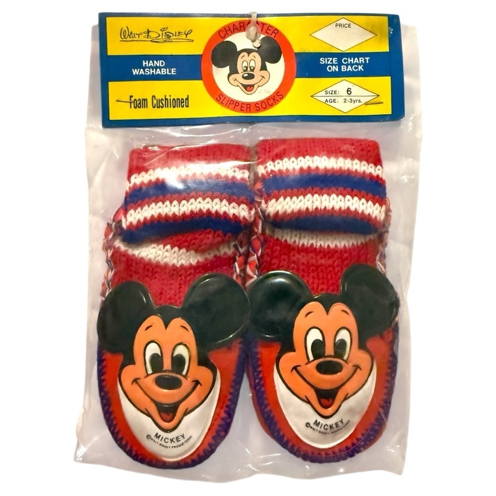 Vintage Mickey Mouse Club Slipper Socks Walt Disney Productions Red/White/Blue 6